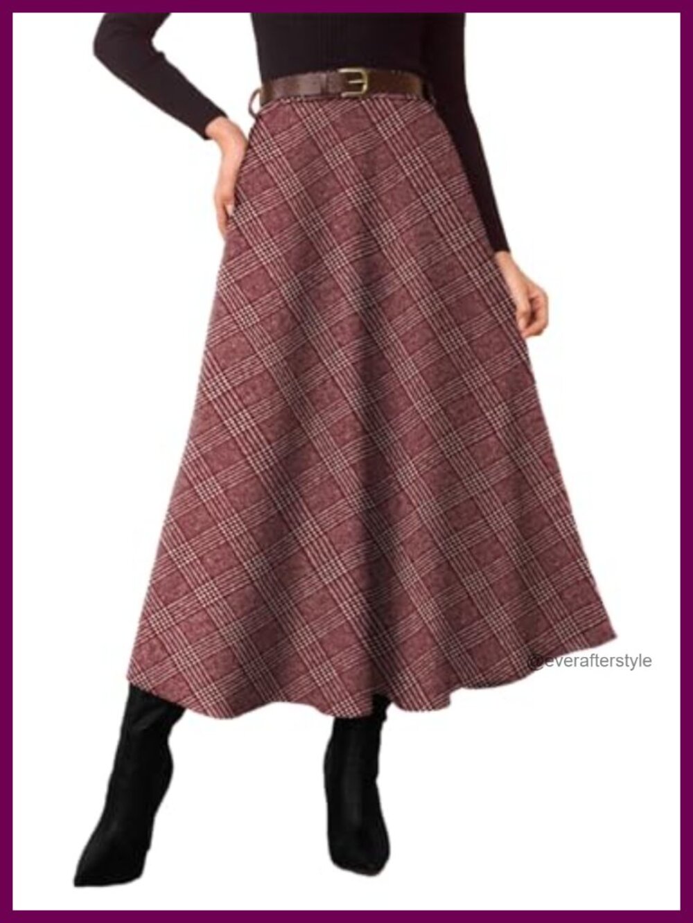 A-Line High Waist Plaid Midi Skirt with Pockets